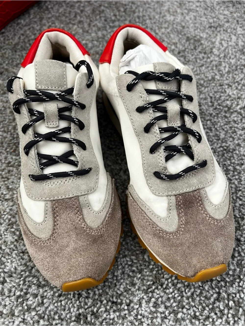 Tory Burch Men's Suede & Mesh Sneakers - White, Taupe & Red - Picture 1 of 8